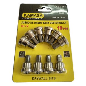 JUEGO DE DADO PARA DESTORNILLAR 10 PCS (PH2X25MM). KAMASA